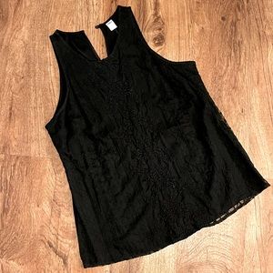 Black Embroidered Lace front tank
